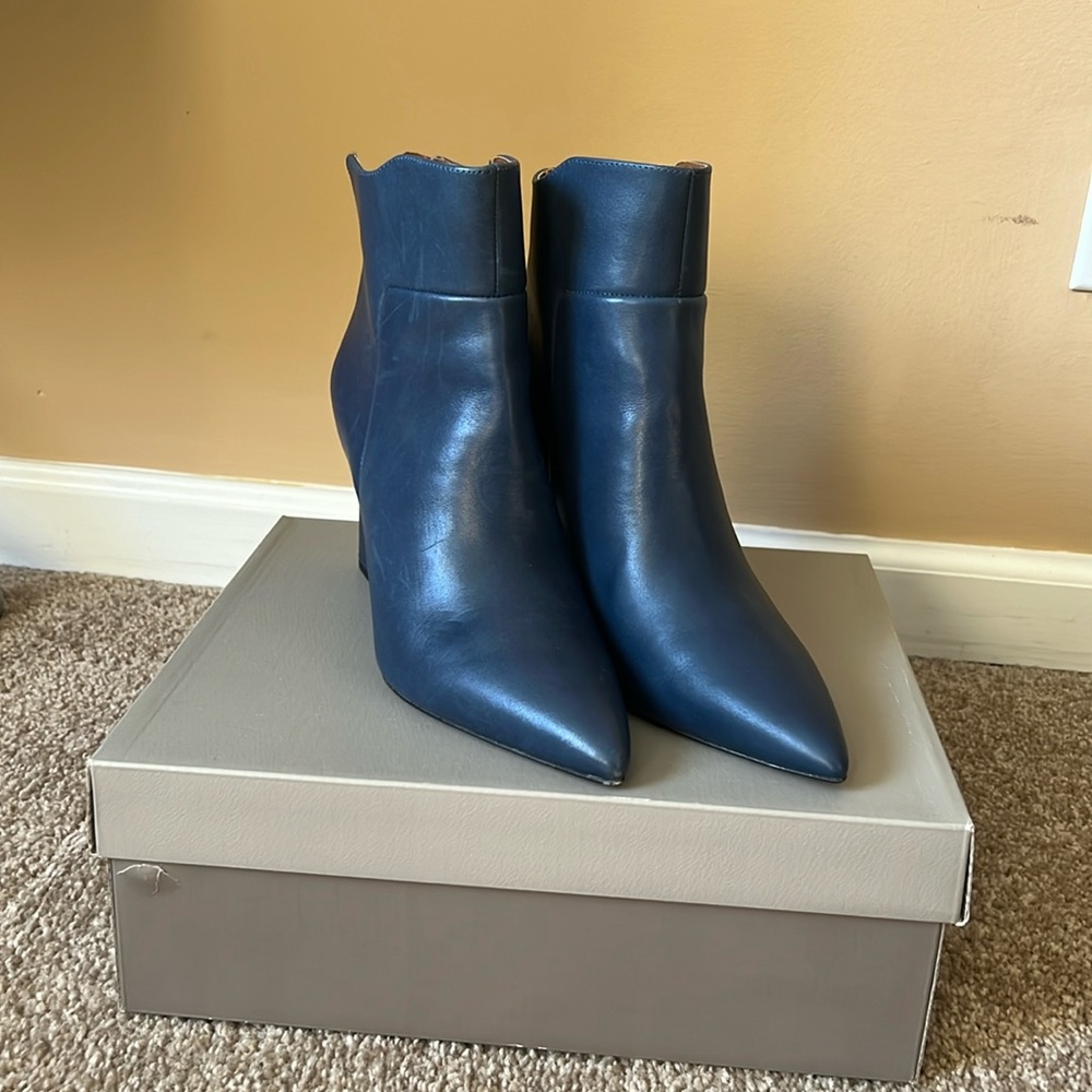 Franco Sarto Navy Ankle Pointed Leather Boots